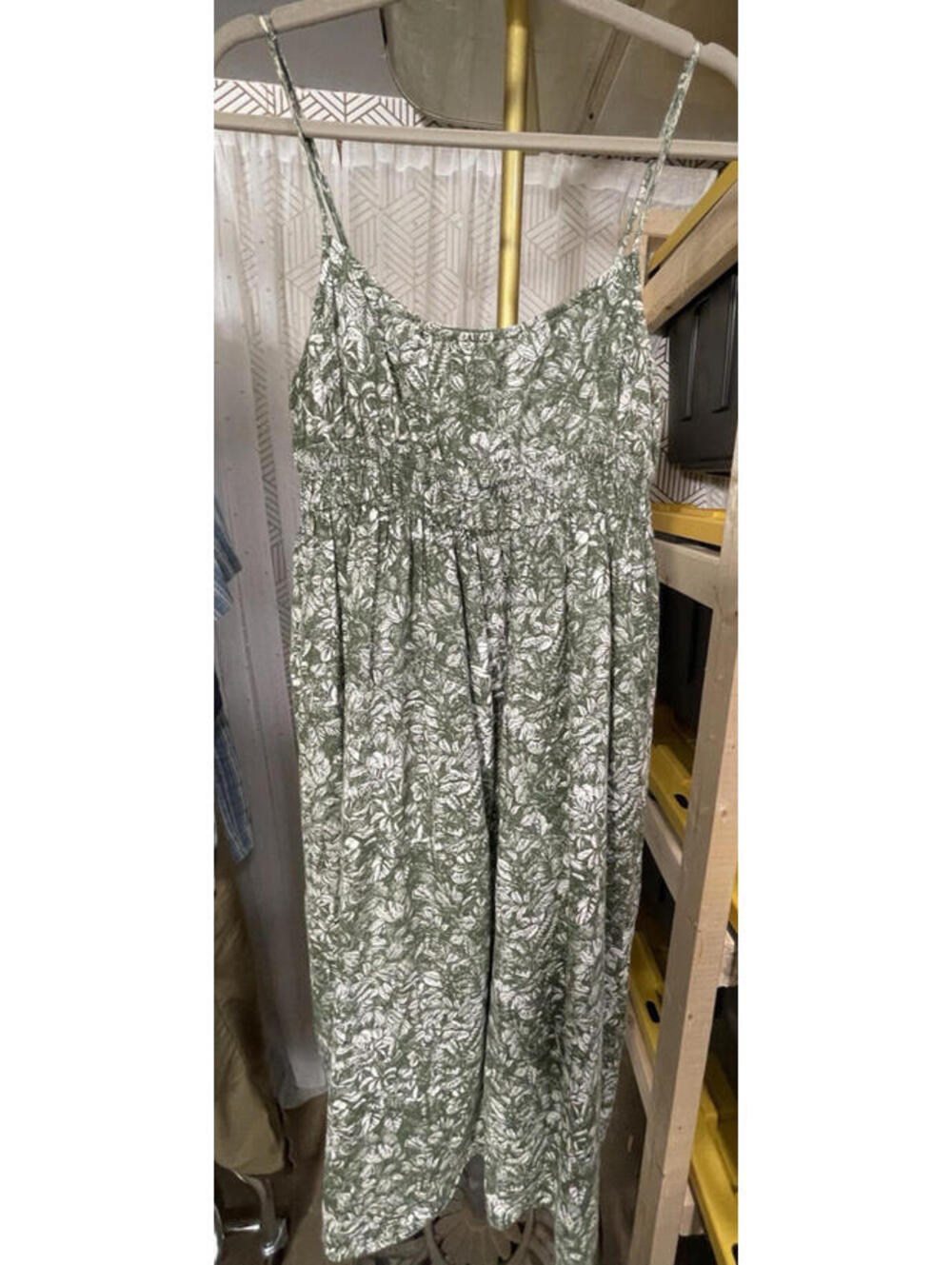 Treasure & Bond Leaf Print Midi Dress M Linen Blend Sleeveless Boho Coastal EUC